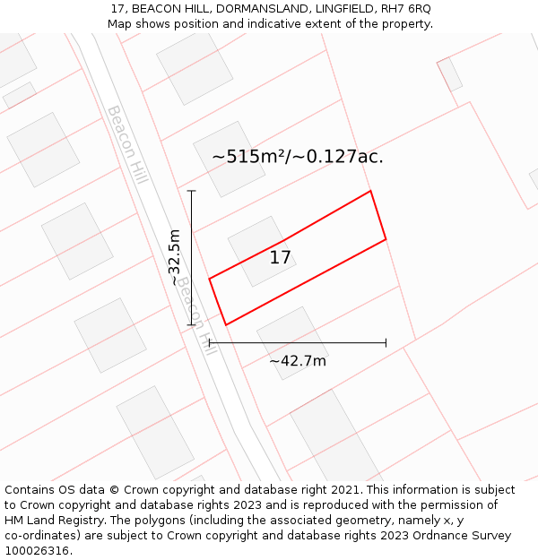 17, BEACON HILL, DORMANSLAND, LINGFIELD, RH7 6RQ: Plot and title map