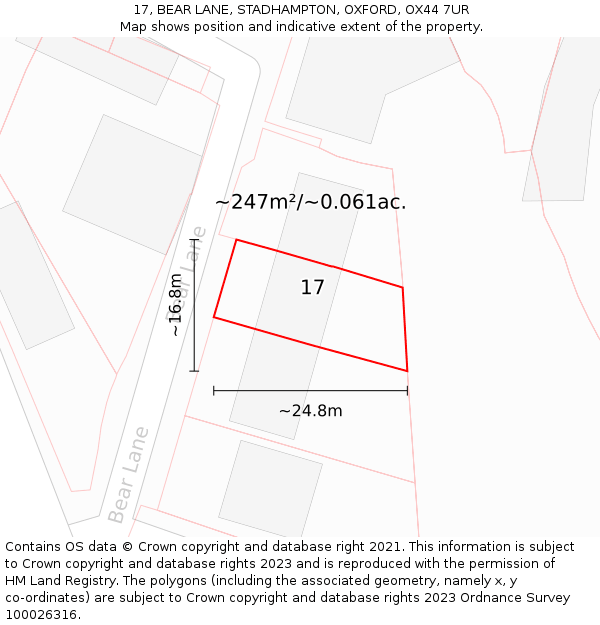 17, BEAR LANE, STADHAMPTON, OXFORD, OX44 7UR: Plot and title map