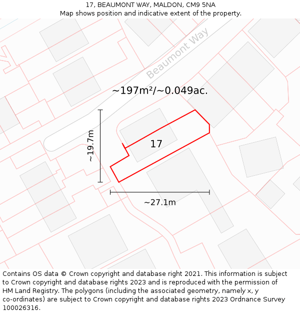 17, BEAUMONT WAY, MALDON, CM9 5NA: Plot and title map