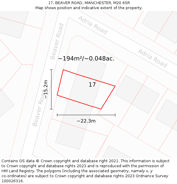 17, BEAVER ROAD, MANCHESTER, M20 6SR: Plot and title map