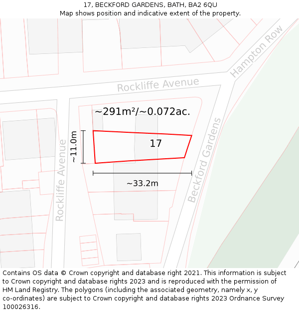 17, BECKFORD GARDENS, BATH, BA2 6QU: Plot and title map