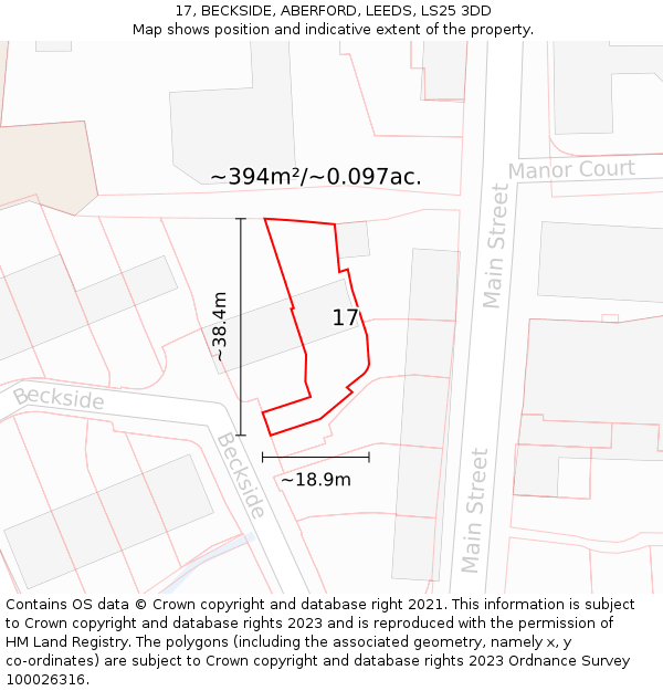 17, BECKSIDE, ABERFORD, LEEDS, LS25 3DD: Plot and title map