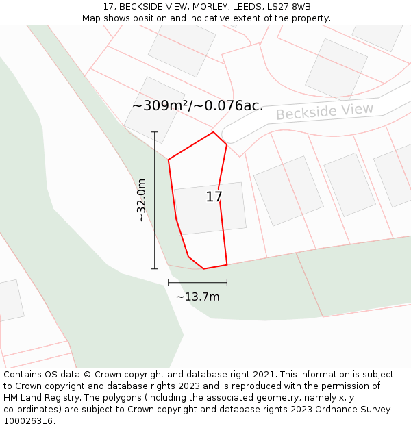 17, BECKSIDE VIEW, MORLEY, LEEDS, LS27 8WB: Plot and title map