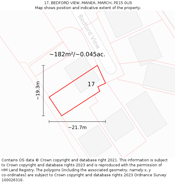 17, BEDFORD VIEW, MANEA, MARCH, PE15 0US: Plot and title map