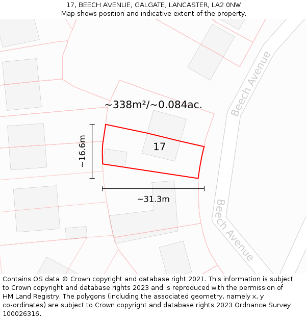 17, BEECH AVENUE, GALGATE, LANCASTER, LA2 0NW: Plot and title map