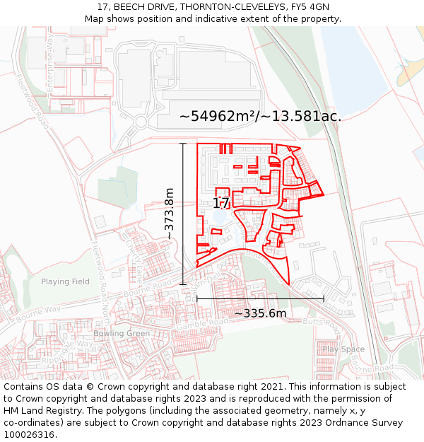 17, BEECH DRIVE, THORNTON-CLEVELEYS, FY5 4GN: Plot and title map