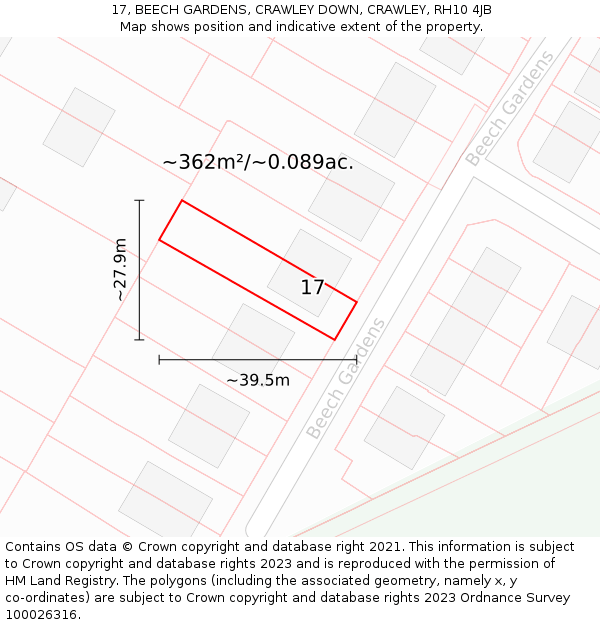 17, BEECH GARDENS, CRAWLEY DOWN, CRAWLEY, RH10 4JB: Plot and title map