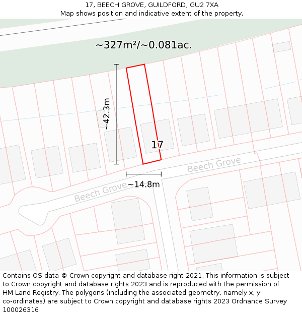 17, BEECH GROVE, GUILDFORD, GU2 7XA: Plot and title map
