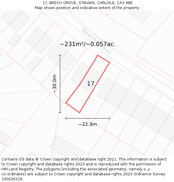 17, BEECH GROVE, STANWIX, CARLISLE, CA3 9BE: Plot and title map