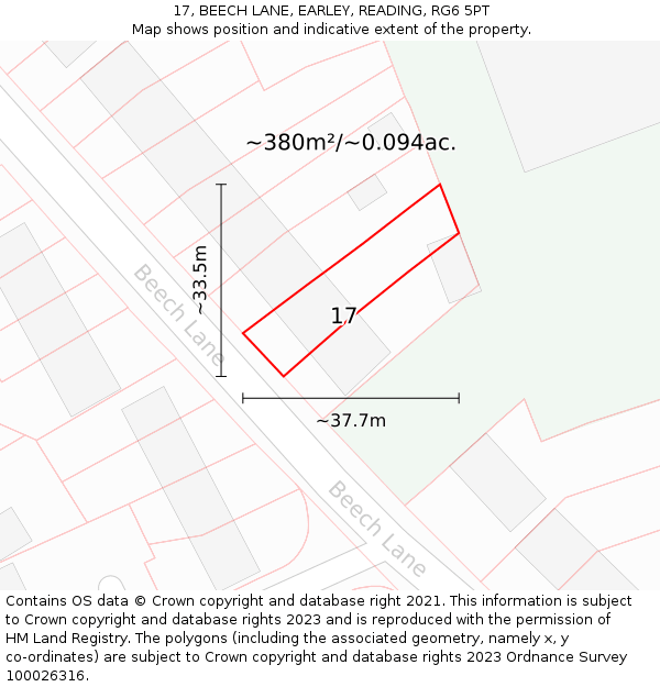 17, BEECH LANE, EARLEY, READING, RG6 5PT: Plot and title map