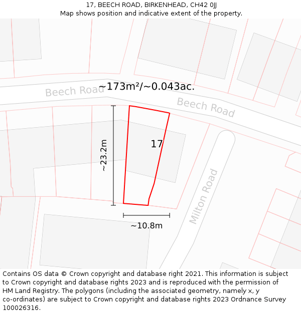 17, BEECH ROAD, BIRKENHEAD, CH42 0JJ: Plot and title map