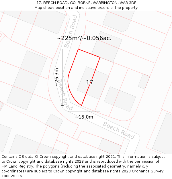 17, BEECH ROAD, GOLBORNE, WARRINGTON, WA3 3DE: Plot and title map