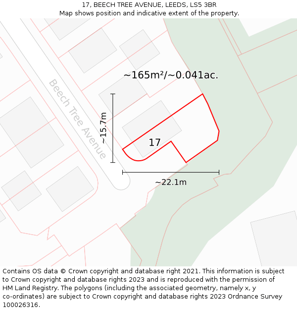 17, BEECH TREE AVENUE, LEEDS, LS5 3BR: Plot and title map