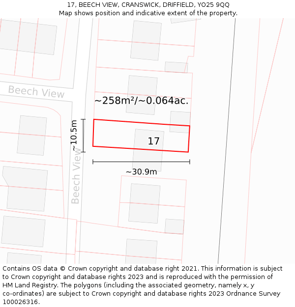17, BEECH VIEW, CRANSWICK, DRIFFIELD, YO25 9QQ: Plot and title map