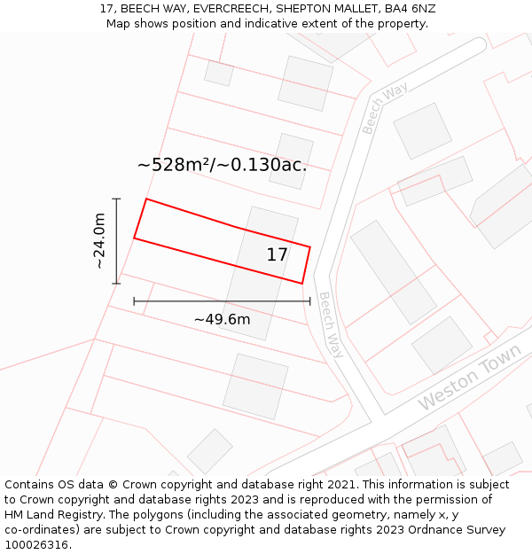 17, BEECH WAY, EVERCREECH, SHEPTON MALLET, BA4 6NZ: Plot and title map
