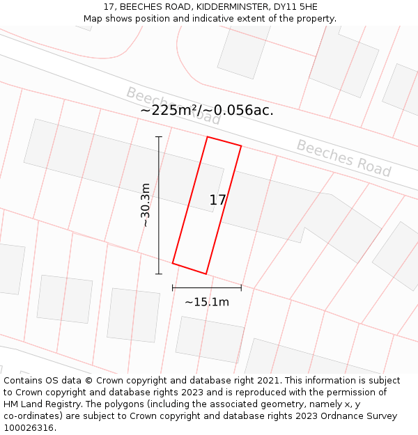 17, BEECHES ROAD, KIDDERMINSTER, DY11 5HE: Plot and title map