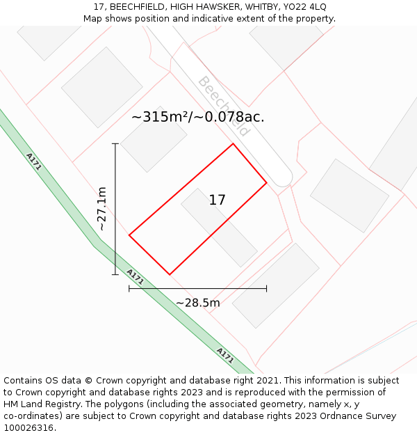 17, BEECHFIELD, HIGH HAWSKER, WHITBY, YO22 4LQ: Plot and title map