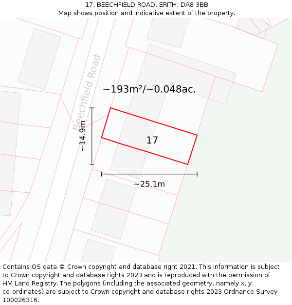 17, BEECHFIELD ROAD, ERITH, DA8 3BB: Plot and title map
