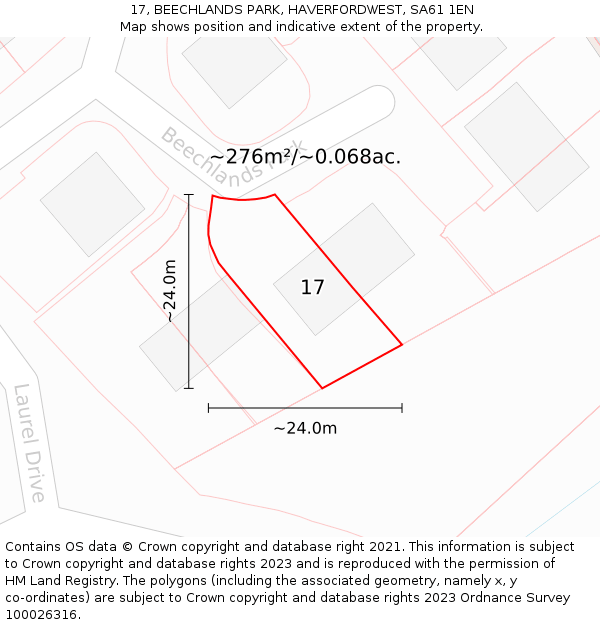 17, BEECHLANDS PARK, HAVERFORDWEST, SA61 1EN: Plot and title map
