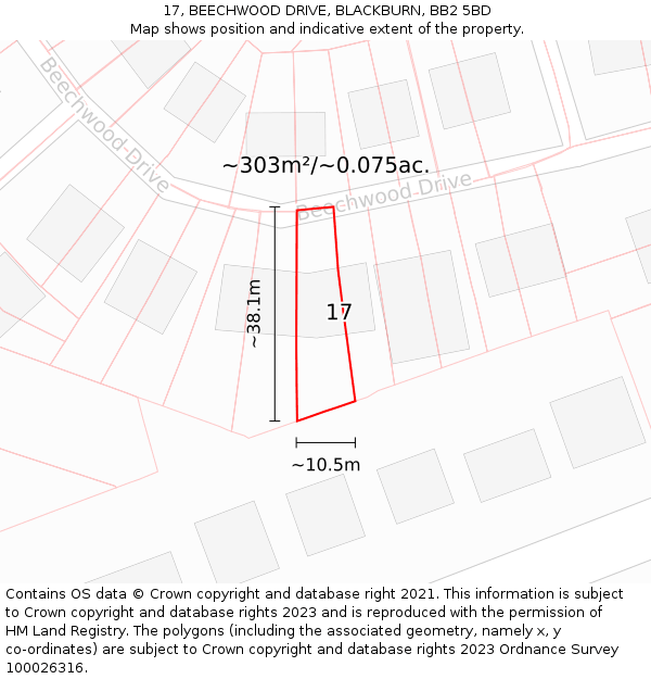 17, BEECHWOOD DRIVE, BLACKBURN, BB2 5BD: Plot and title map