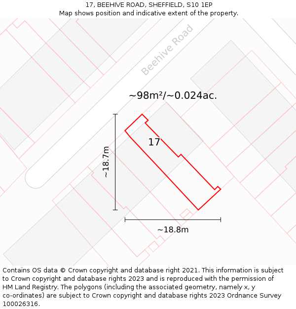 17, BEEHIVE ROAD, SHEFFIELD, S10 1EP: Plot and title map