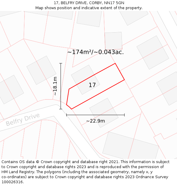 17, BELFRY DRIVE, CORBY, NN17 5GN: Plot and title map