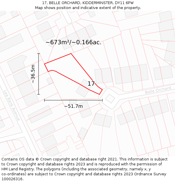 17, BELLE ORCHARD, KIDDERMINSTER, DY11 6PW: Plot and title map