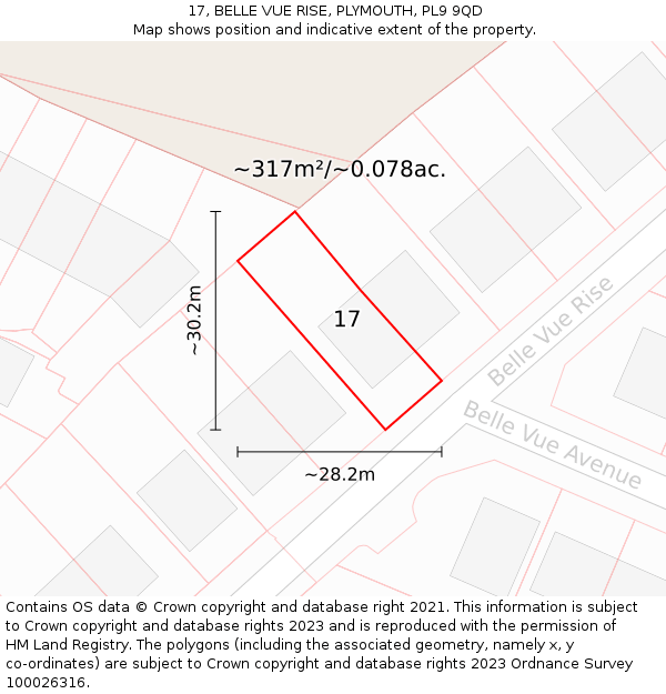 17, BELLE VUE RISE, PLYMOUTH, PL9 9QD: Plot and title map