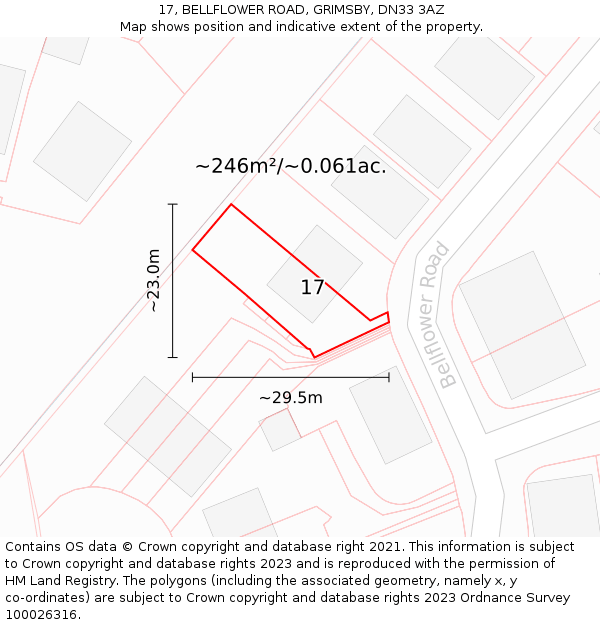 17, BELLFLOWER ROAD, GRIMSBY, DN33 3AZ: Plot and title map