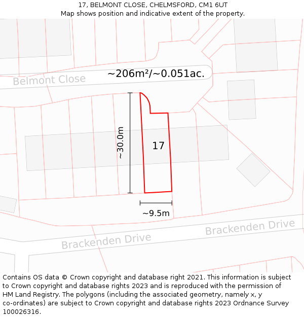 17, BELMONT CLOSE, CHELMSFORD, CM1 6UT: Plot and title map