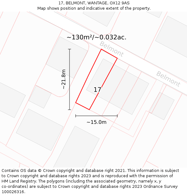 17, BELMONT, WANTAGE, OX12 9AS: Plot and title map