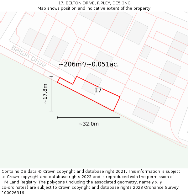 17, BELTON DRIVE, RIPLEY, DE5 3NG: Plot and title map