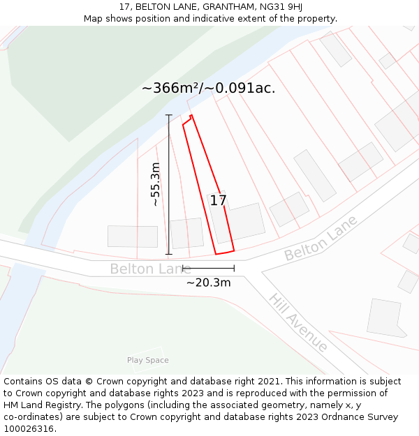 17, BELTON LANE, GRANTHAM, NG31 9HJ: Plot and title map