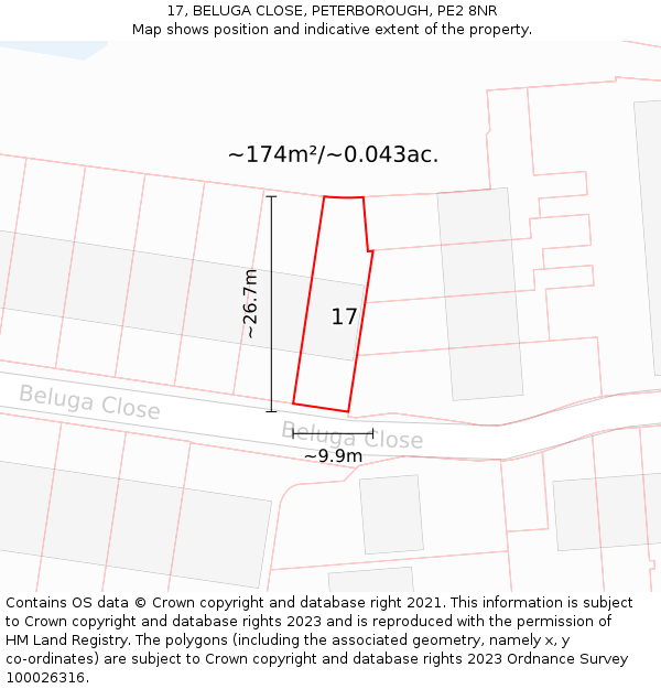 17, BELUGA CLOSE, PETERBOROUGH, PE2 8NR: Plot and title map