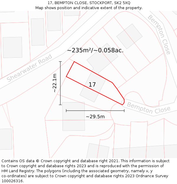 17, BEMPTON CLOSE, STOCKPORT, SK2 5XQ: Plot and title map