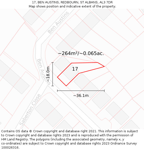 17, BEN AUSTINS, REDBOURN, ST ALBANS, AL3 7DR: Plot and title map