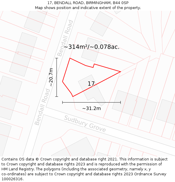 17, BENDALL ROAD, BIRMINGHAM, B44 0SP: Plot and title map