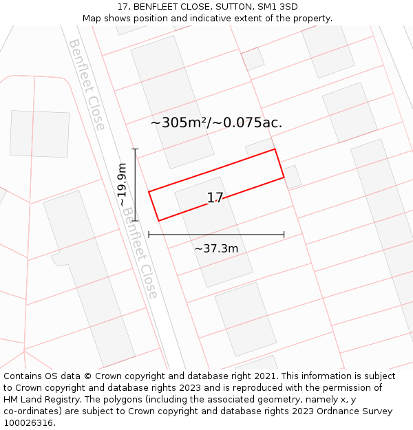 17, BENFLEET CLOSE, SUTTON, SM1 3SD: Plot and title map
