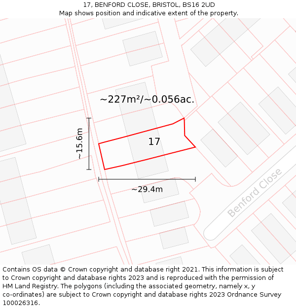17, BENFORD CLOSE, BRISTOL, BS16 2UD: Plot and title map