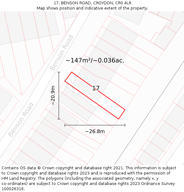 17, BENSON ROAD, CROYDON, CR0 4LR: Plot and title map