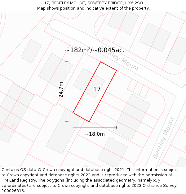 17, BENTLEY MOUNT, SOWERBY BRIDGE, HX6 2SQ: Plot and title map