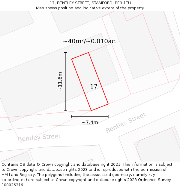 17, BENTLEY STREET, STAMFORD, PE9 1EU: Plot and title map
