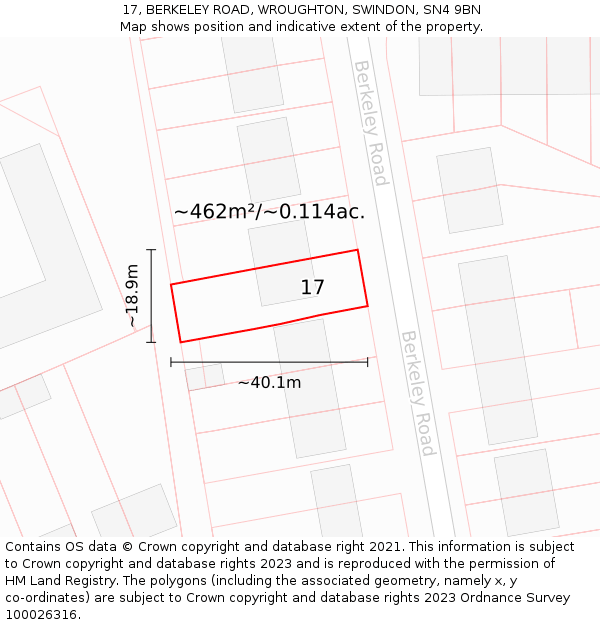 17, BERKELEY ROAD, WROUGHTON, SWINDON, SN4 9BN: Plot and title map