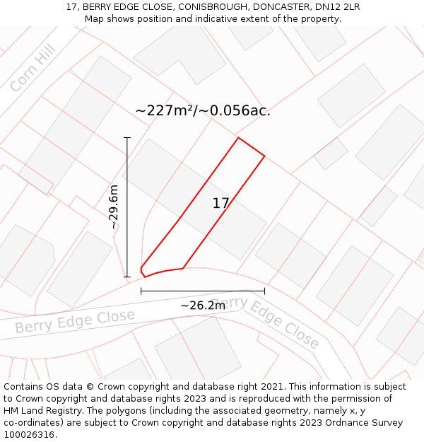 17, BERRY EDGE CLOSE, CONISBROUGH, DONCASTER, DN12 2LR: Plot and title map