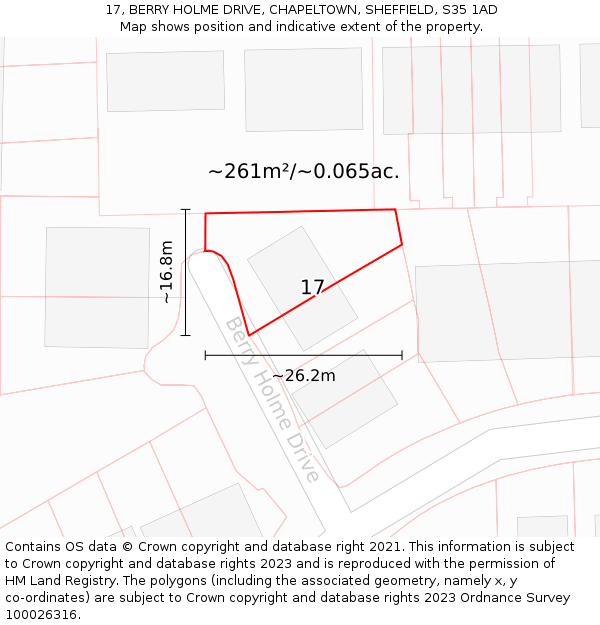 17, BERRY HOLME DRIVE, CHAPELTOWN, SHEFFIELD, S35 1AD: Plot and title map