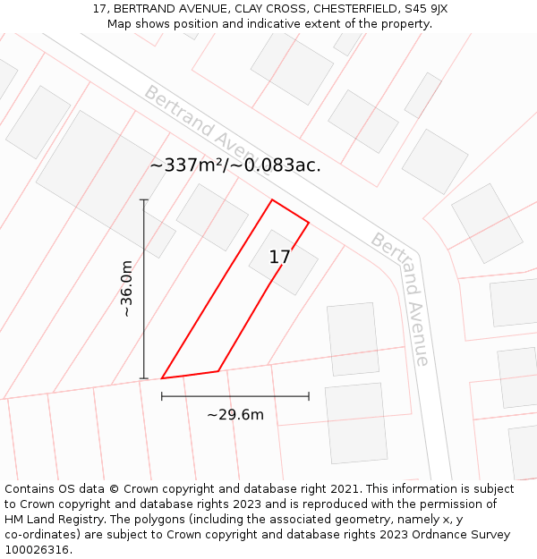 17, BERTRAND AVENUE, CLAY CROSS, CHESTERFIELD, S45 9JX: Plot and title map