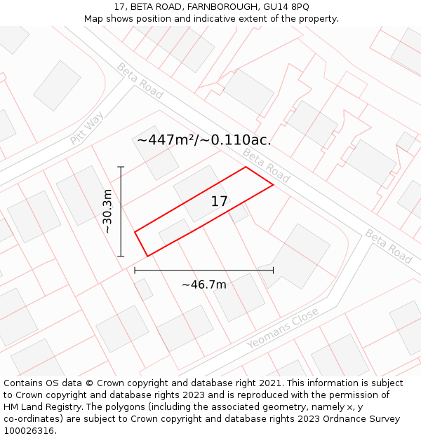17, BETA ROAD, FARNBOROUGH, GU14 8PQ: Plot and title map