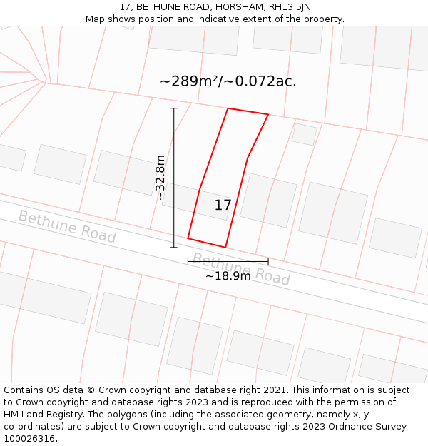 17, BETHUNE ROAD, HORSHAM, RH13 5JN: Plot and title map