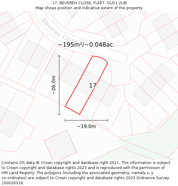 17, BEVEREN CLOSE, FLEET, GU51 2UB: Plot and title map