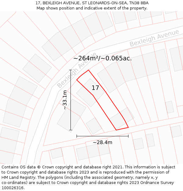 17, BEXLEIGH AVENUE, ST LEONARDS-ON-SEA, TN38 8BA: Plot and title map